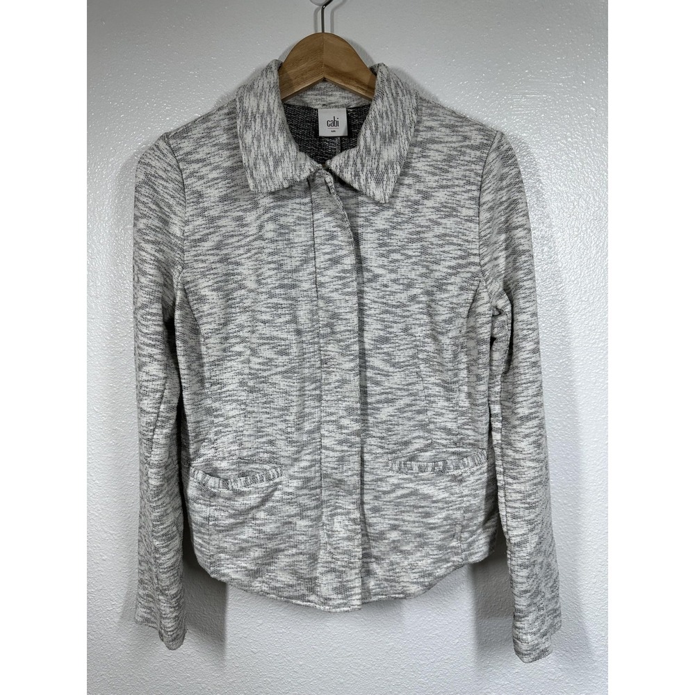 Cabi Jacket Womens Small Gray Textured Knit Long Sleeve Casual‎ Blazer Coat